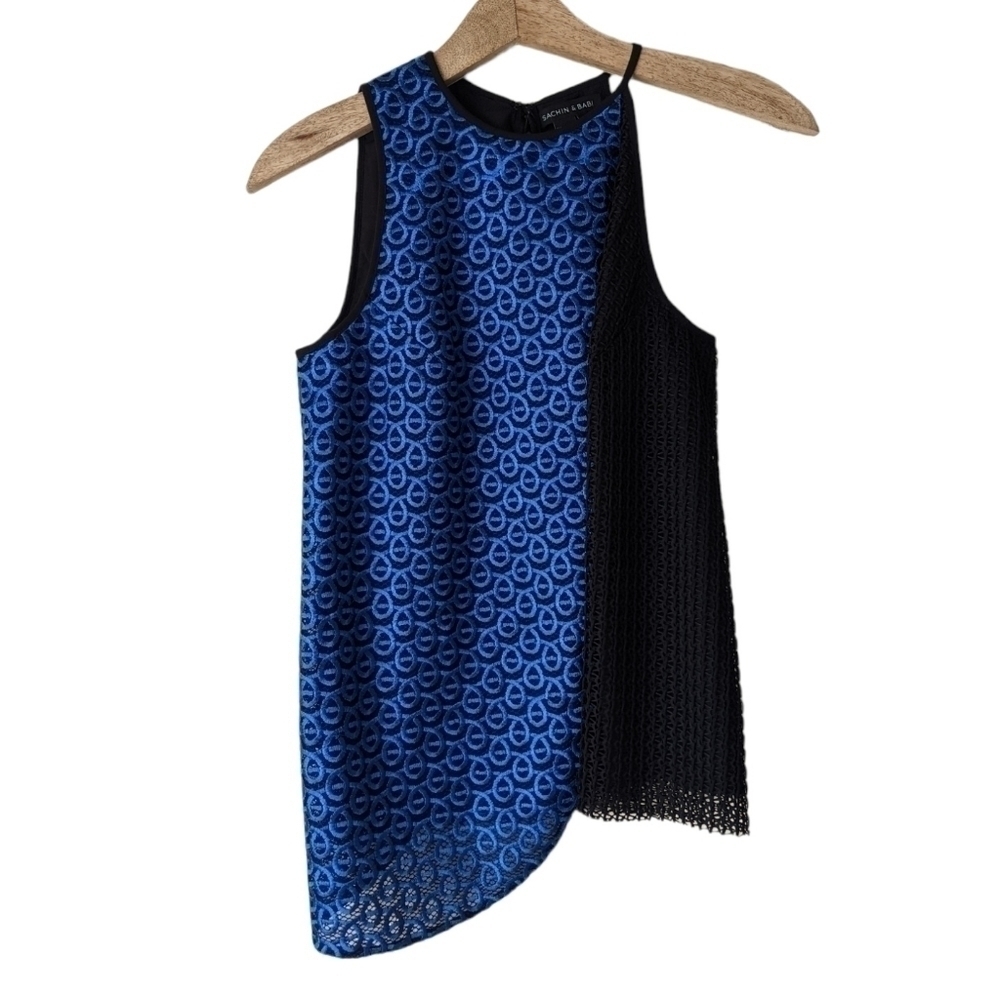 Sachin + Babi Blue and Black Asymmetrical Blouse